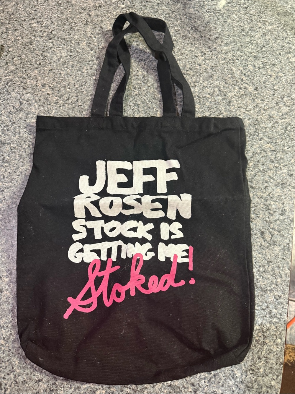 Black Canvas Tote with White & Pink Script Graphic